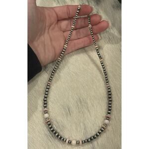 Native American Sterling Silver Pink Conch Rounds Navajo Pearl Necklace 18”